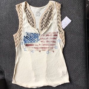 Free People American Flag Crochet Tank Top